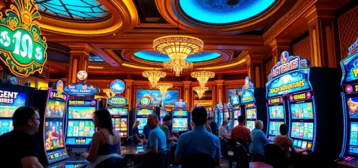 Players engaging with exciting slot machines in a vibrant casino environment, capturing excitement and allure.