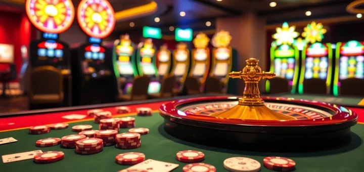 Engaged players at a qh88 casino table with vibrant cards and chips, capturing the thrill of betting.