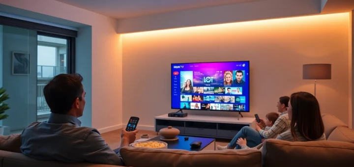 Experience Iron TV Pro in a modern living room with family enjoying movies and sports.